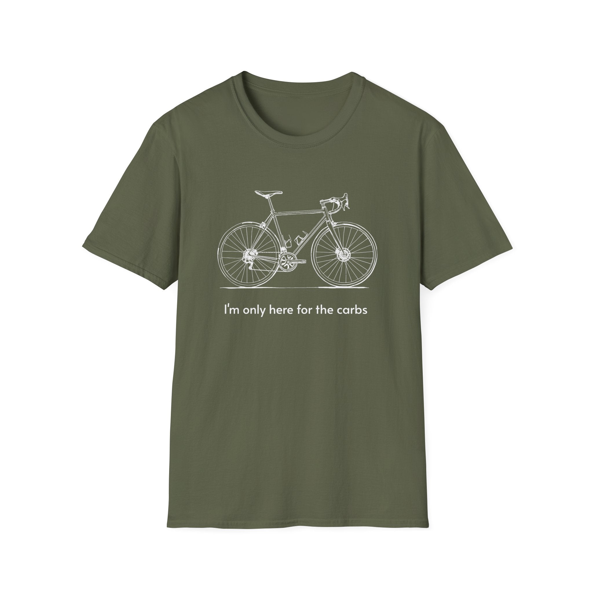 Bike Graphic T‑Shirt — "Only here for the CARBS" Minimal Cycling Tee