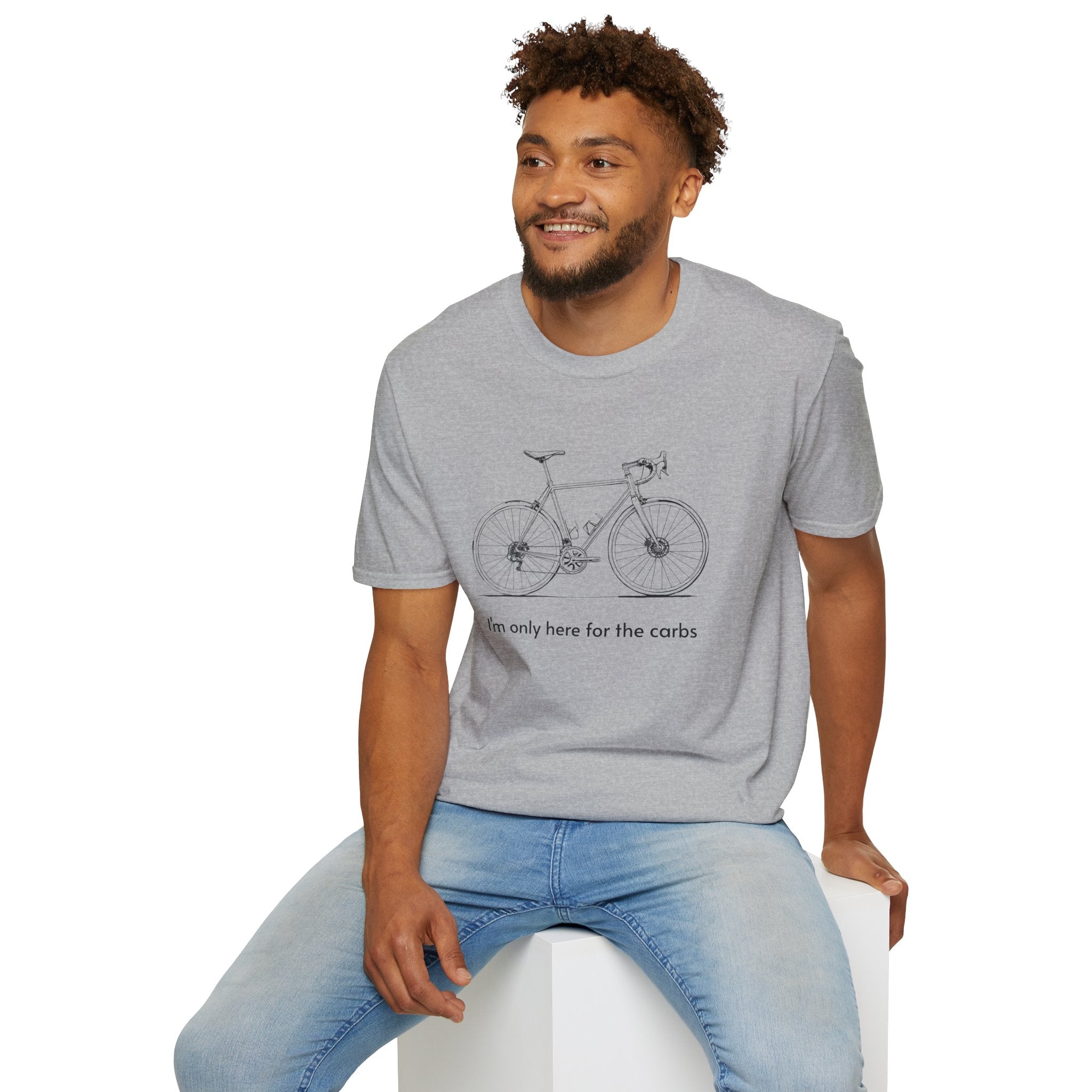 Bike Graphic T‑Shirt — "Only here for the CARBS" Minimal Cycling Tee