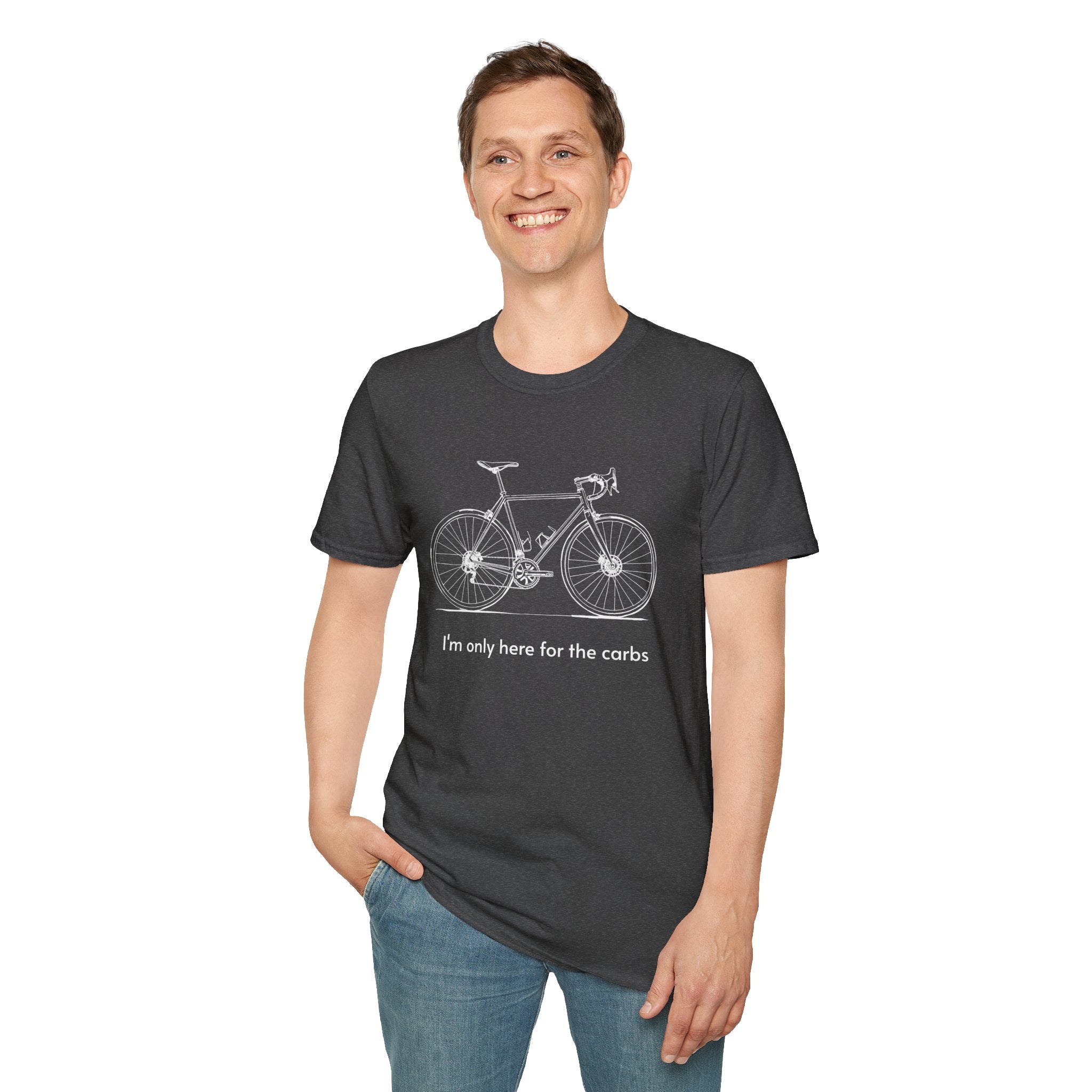 Bike Graphic T‑Shirt — "Only here for the CARBS" Minimal Cycling Tee