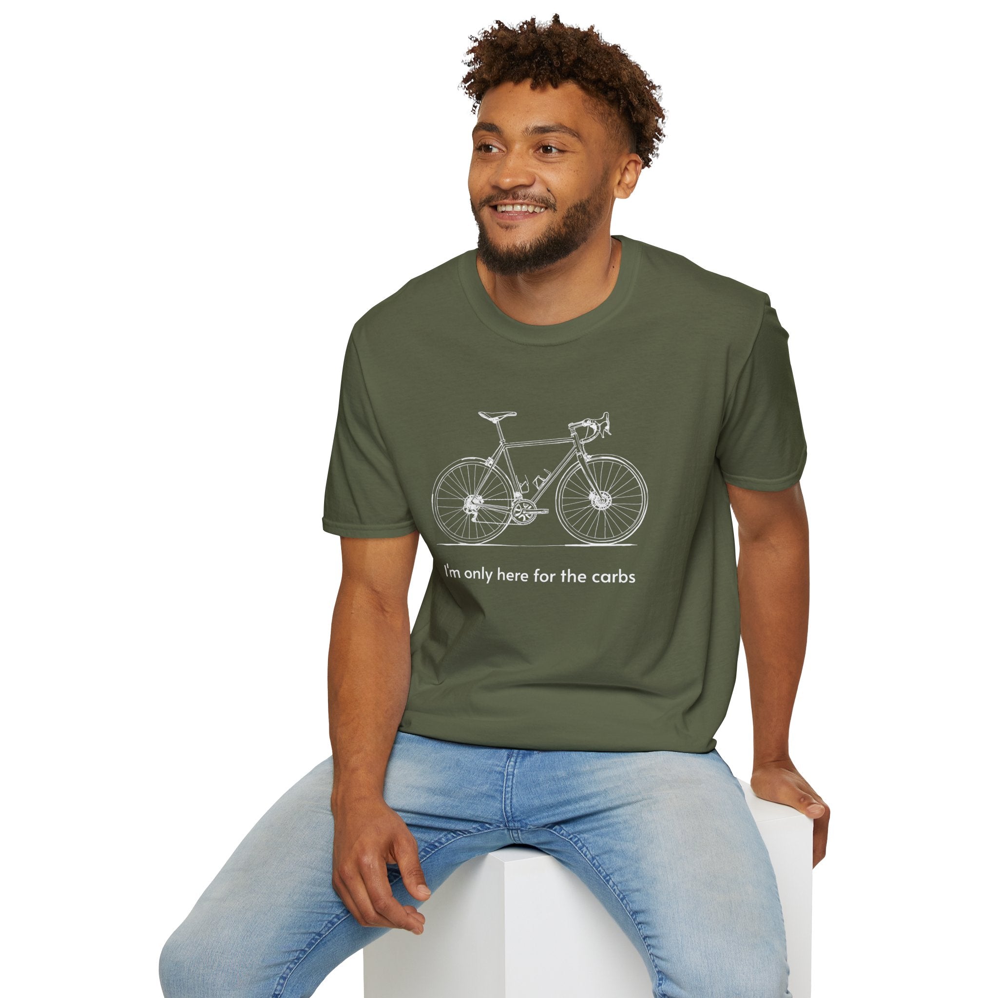 Bike Graphic T‑Shirt — "Only here for the CARBS" Minimal Cycling Tee