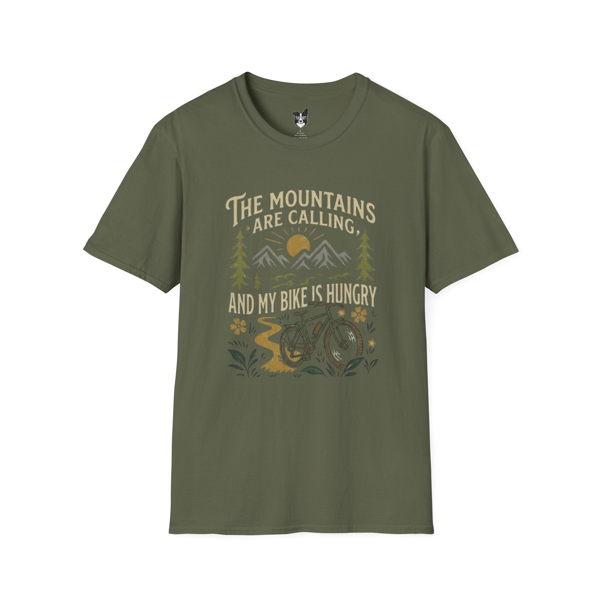 Mountain Bike T-Shirt — "The Mountains Are Calling and My Bike Is Hungry" Adventure Tee