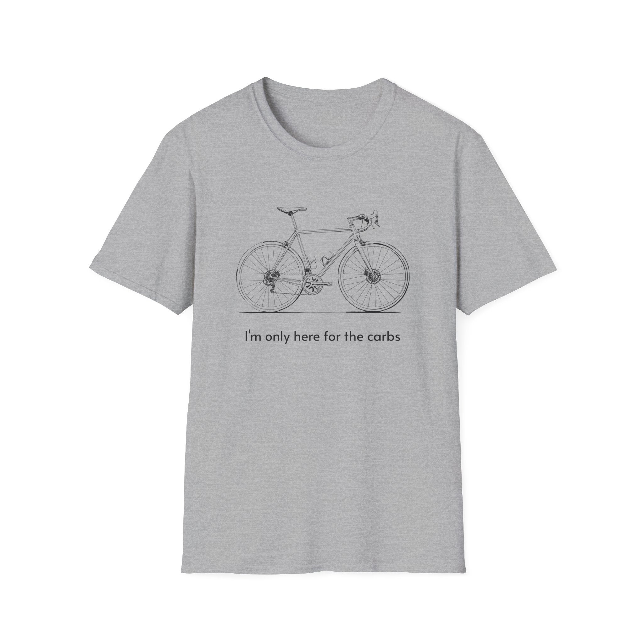 Bike Graphic T‑Shirt — "Only here for the CARBS" Minimal Cycling Tee