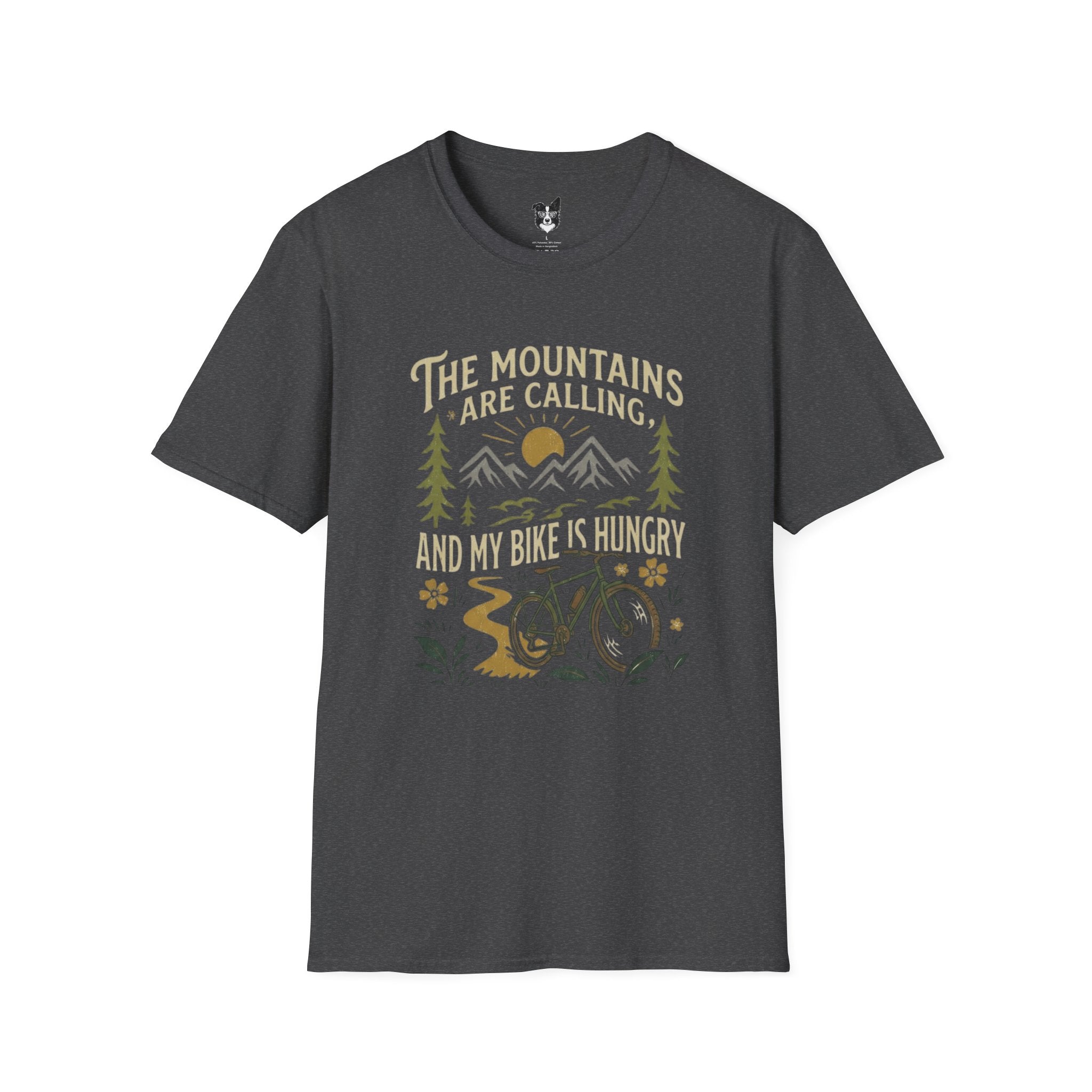 Mountain Bike T-Shirt — "The Mountains Are Calling and My Bike Is Hungry" Adventure Tee
