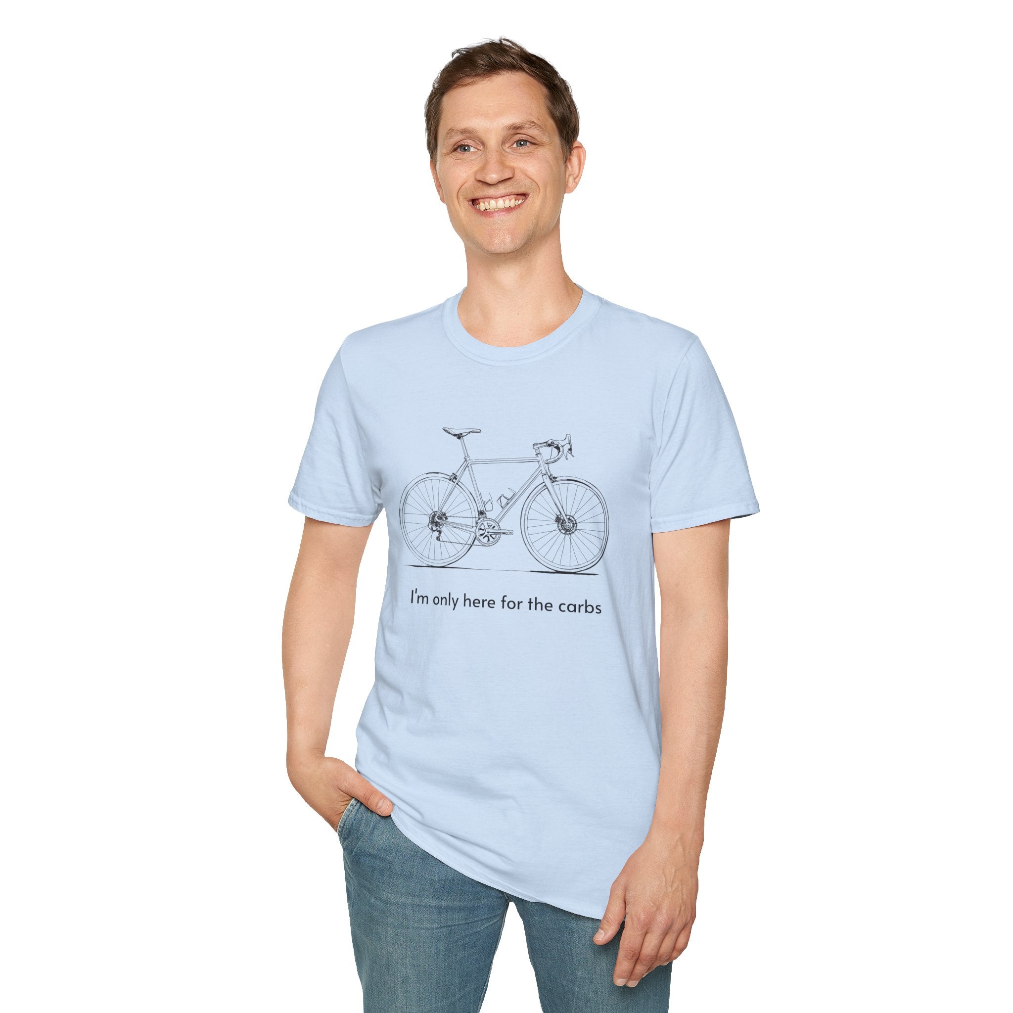 Bike Graphic T‑Shirt — "Only here for the CARBS" Minimal Cycling Tee